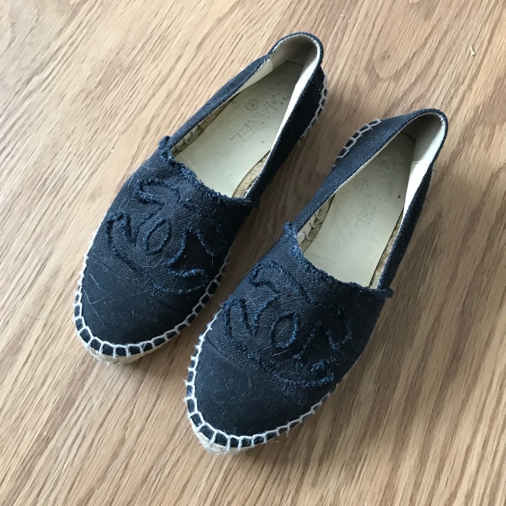 Authentic Black Chanel Canvas Espadrilles